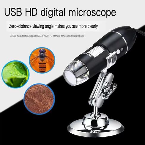 WQYWWLFR USB Digital Microscope 50X to 1000X, 8 LED Magnification Endoscope Camera with Carrying Case & Metal Stand, Compatible for Android Windows 7 8 10 11 Linux Mac in Saudi Arabia