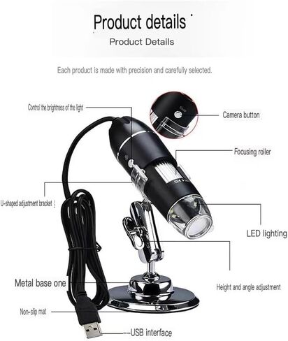 WQYWWLFR USB Digital Microscope 50X to 1000X, 8 LED Magnification Endoscope Camera with Carrying Case & Metal Stand, Compatible for Android Windows 7 8 10 11 Linux Mac in Saudi Arabia