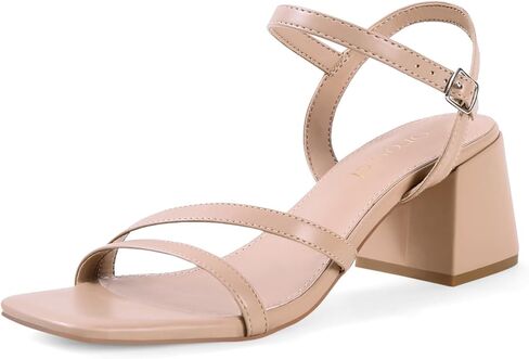Strappy Heels for Women Chunky Block Low Heels Square Open Toe Ankle Strap Heeled Sandals in Saudi Arabia