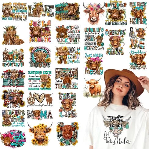 راعية البقر الغربية بالكي على النقل، 30 ورقة DTF جاهزة للضغط على ملصقات النقل الحراري لراعية البقر الغربية على الشارات للقمصان والوسائد ذات القلنسوة والحرف اليدوية اليدوية in Kuwait