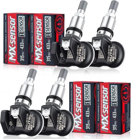 مستشعر Autel TPMS مستشعر ضغط الإطارات MX-Sensor 1-مستشعر 315 ميجا هرتز + 433 ميجا هرتز مزدوج التردد مستشعر استبدال الإطارات مستشعرات TPMS عالمية قابلة للبرمجة لضغط الإطارات (اضغط على الصمامات المعدنية، 4 قطع) in Kuwait