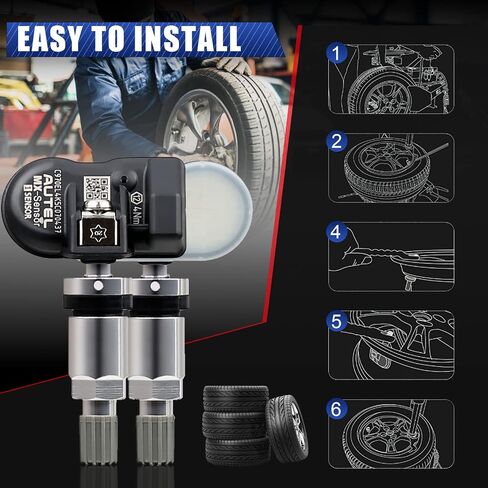 مستشعر Autel TPMS مستشعر ضغط الإطارات MX-Sensor 1-مستشعر 315 ميجا هرتز + 433 ميجا هرتز مزدوج التردد مستشعر استبدال الإطارات مستشعرات TPMS عالمية قابلة للبرمجة لضغط الإطارات (اضغط على الصمامات المعدنية، 4 قطع) in Kuwait
