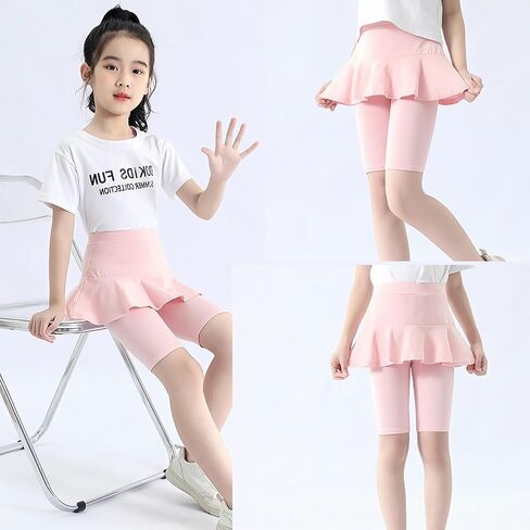 Coralup Girls' Knee Length Shorts with Skirt Capri Leggings Kids Summer Casual Sports Shorts 3-11 Years in Saudi Arabia