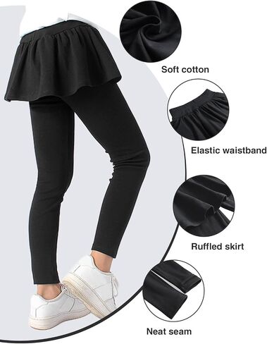 LOLANTA Girls Leggings with Skirt School Uniform Pants Kids Casual Stretchy Pleated Pantskirt for 5-12 Years in Saudi Arabia