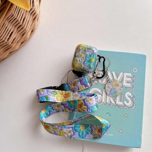 CXOPI Vintage Oil Stick Flower Series Soft TPU Airpod 2/1 Case with Stylish Lanyard Keychain for Girls Women Airpod Case in Saudi Arabia