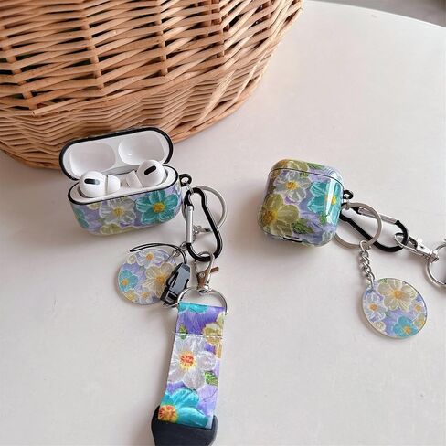 CXOPI Vintage Oil Stick Flower Series Soft TPU Airpod 2/1 Case with Stylish Lanyard Keychain for Girls Women Airpod Case in Saudi Arabia