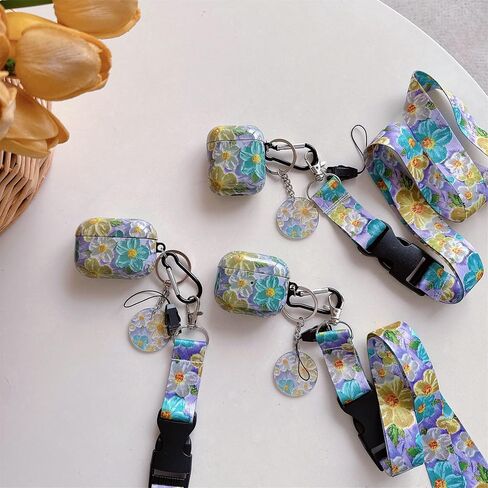 CXOPI Vintage Oil Stick Flower Series Soft TPU Airpod 2/1 Case with Stylish Lanyard Keychain for Girls Women Airpod Case in Saudi Arabia