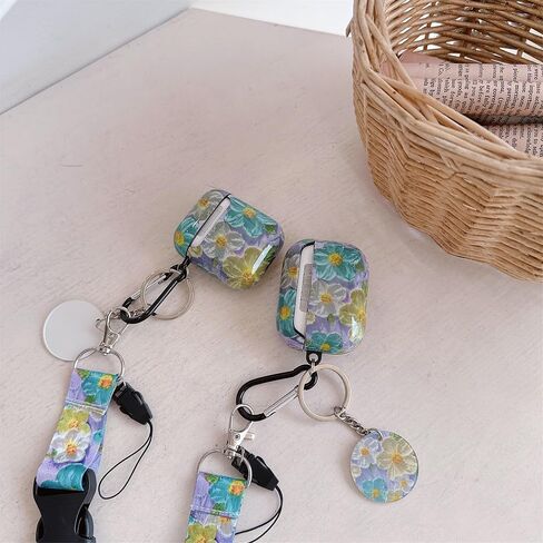 CXOPI Vintage Oil Stick Flower Series Soft TPU Airpod 2/1 Case with Stylish Lanyard Keychain for Girls Women Airpod Case in Saudi Arabia