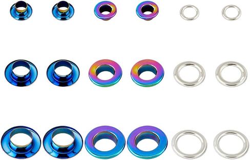 SUPERFINDINGS 100 Sets 3 Sizes Metal Grommets Eyelets Rainbow Color Round Eyelets Brass Bag Making Grommets Eyelet Rivets for Leather Clothes Belt Shoe Crafts DIY in Saudi Arabia