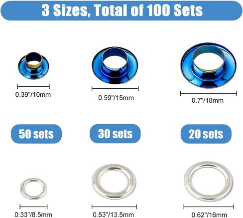 SUPERFINDINGS 100 Sets 3 Sizes Metal Grommets Eyelets Rainbow Color Round Eyelets Brass Bag Making Grommets Eyelet Rivets for Leather Clothes Belt Shoe Crafts DIY in Saudi Arabia