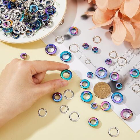 SUPERFINDINGS 100 Sets 3 Sizes Metal Grommets Eyelets Rainbow Color Round Eyelets Brass Bag Making Grommets Eyelet Rivets for Leather Clothes Belt Shoe Crafts DIY in Saudi Arabia