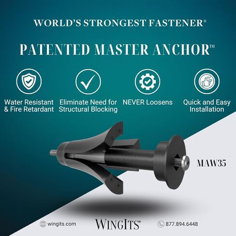 WingIts RC-MAW35-2 Master Anchor لحجم الحوائط الجافة، ستانلس ستيل، وحدتان في كل عبوة، أسود in Kuwait