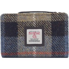 Harris Tweed Scottish Zip Purse – Handwoven Wool, Tartan Design, Compact & Durable Blue/Brown Check 5.51" x 3.54" x 1.18" Gift Ready in Saudi Arabia