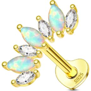 COCHARM 14K Gold Plated Cartilage Earrings Stud 925 Sterling Silver Opal Helix Earrings for Women Internally Thread Flat Back Earrings Heart in Kuwait