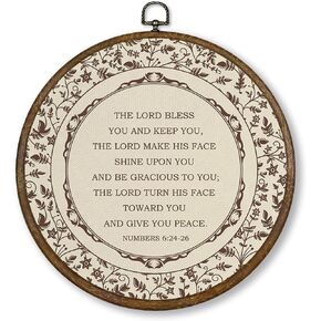 Qskjre Vintage Christian Flower Wall Art Decor, Retro Bible Verse Numbers 6:24-26 Round Wood Framed Canvas Wall Artwork, Religious Hanging Prints for Church Prayer Room Gallery Decorations, 10x10inch in Saudi Arabia