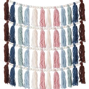 4 Pack Boho Tassel Garland Colorful Boho Tassel Garland with Wood Beads Rainbow Boho Wall Hanging Banner for Classroom Kids Bedroom Baby Shower Back to School Birthday Party Decorations, A in Kuwait