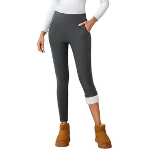 سراويل يوجا مبطنة بالصوف للنساء شتوية دافئة عالية الخصر سراويل يوجا للتحكم في البطن سراويل حرارية مع جيوب in Kuwait