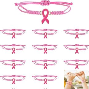 12 قطعة من أساور التوعية بسرطان الثدي، أساور مضفرة بشريط وردي قابل للتعديل مع بطاقة ملهمة لمقاتلة السرطان، هدايا ملهمة للثدي للنساء in Kuwait