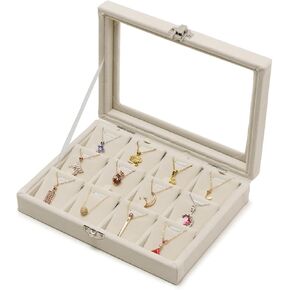 Jewelry Box Necklace Organizer Tray Necklace display Case for storage Jewelry small Necklaces display Stand 12 Slot Pendant Holder for Women (Grey) in Kuwait