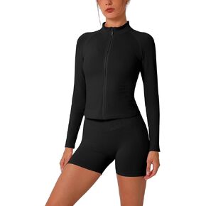 Women Workout Sets 2 Piece Outfits Long Sleeve Zip Up Sweatshirt Jacket High Waist Biker Shorts Set Tracksuits in Saudi Arabia