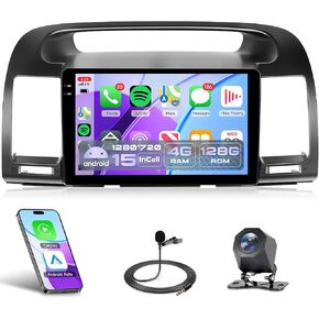 4G+64G Radio for Toyota Camry 2000-2006, Rimoody Android 13 Car Stereo Wireless Carplay Andorid auto Mirror Link 9'' HD Touchscreen GPS WiFi Bluetooth FM/RDS EQ-32 SWC Split Screen Backup Camera in Kuwait