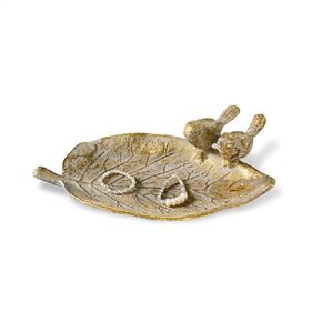 5 Inch Small Golden Metal Trinket Dish with Birds, White Wash Gold Leaf Jewelry Tray for Rings Earrings Necklace, Decorative Soap Dish, Vanity Organizer, Key Bowl in Saudi Arabia