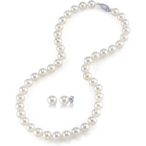 The Pearl Source Freshwater Pearl Necklace and Earrings for Women, 6.0mm - Genuine Cultured White Pearls in 14K White Gold, Hypoallergenic Jewelry - Pearl Strand Necklace & Matching Earrings in Saudi Arabia