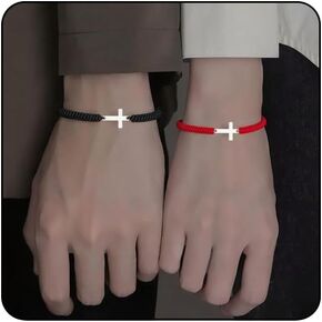 الصليب مطابقة سوار للأزواج أساور الصداقة قابل للتعديل الكاثوليكية يسوع المسيحية الصليب أساور محظوظ سلسلة مضفر حبل BFF مجوهرات للنساء الرجال الأولى بالتواصل عيد الفصح المعمودية الملحقات in Kuwait