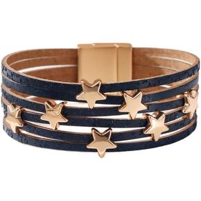 Women's PU Leather Multi-layer Buckle Wide Wristband Bracelet Female Leather Bracelet Star Accessories Bracelet in Kuwait