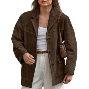 Woman Chic Brown Lapel Suede Jacket Aesthetic Y2k Pocket Long Sleeve Faux Leather Jacket Coat Outwear Streetwear in Saudi Arabia