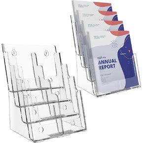 Brochure Holder 8.5x11 Inch 4 Tier with Removable Divider for 4x9 inch Clear Acrylic Pamphlet Display Stand Holder Countertop Use or Wall Mount for Office, Lobby, Hotel, Trade Show, 2 Pack in Saudi Arabia