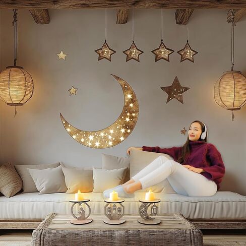 مجموعة من 6 حوامل شموع رمضان خشبية - ديكور "عيد مبارك" مع نجمة وهلال ومسجد وصور ظلية ليسوع - لوازم الحفلات الإسلامية الداخلية والخارجية، ومستلزمات الزفاف والذكرى السنوية in Saudi Arabia