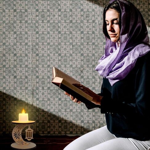 مجموعة من 6 حوامل شموع رمضان خشبية - ديكور "عيد مبارك" مع نجمة وهلال ومسجد وصور ظلية ليسوع - لوازم الحفلات الإسلامية الداخلية والخارجية، ومستلزمات الزفاف والذكرى السنوية in Saudi Arabia