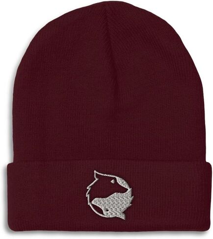 Custom Beanies for Men Yin Yang Wolf Silver Embroidery Skull Cap Winter Hats for Women Acrylic One Size in Saudi Arabia