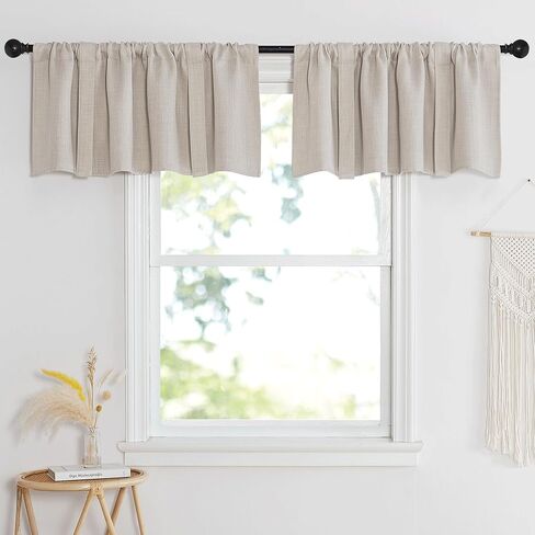 NICETOWN Faux Linen Texture Tie Up Valance Curtain for Kitchen Sink Over, Elegant Rod Pocket Farmhouse Short Curtains Topper for Living Room and Bedroom, 52" W X 18" L, Angora, 1 Panel in Saudi Arabia