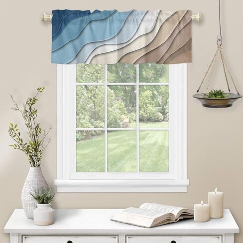 Valance Curtain Blue Brown Modern Geometric Kitchen Curtain for Window Ombre Blue Abstract Rod Pocket Valance Kitchen Window Treatment for Bedroom Living Room 42x12inch in Saudi Arabia