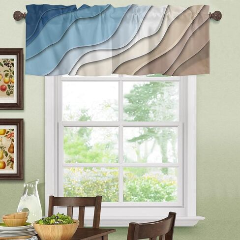 Valance Curtain Blue Brown Modern Geometric Kitchen Curtain for Window Ombre Blue Abstract Rod Pocket Valance Kitchen Window Treatment for Bedroom Living Room 42x12inch in Saudi Arabia