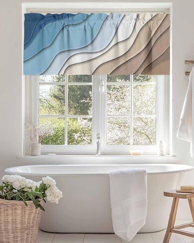 Valance Curtain Blue Brown Modern Geometric Kitchen Curtain for Window Ombre Blue Abstract Rod Pocket Valance Kitchen Window Treatment for Bedroom Living Room 42x12inch in Saudi Arabia