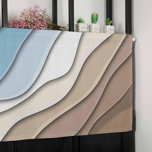 Valance Curtain Blue Brown Modern Geometric Kitchen Curtain for Window Ombre Blue Abstract Rod Pocket Valance Kitchen Window Treatment for Bedroom Living Room 42x12inch in Saudi Arabia