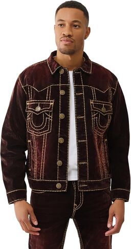 True Religion Men’s Super T Oversized Velvet Jacket - Horseshoe Logo & Bold Stitching in Saudi Arabia