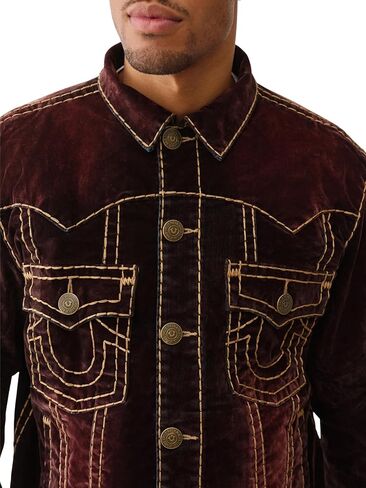 True Religion Men’s Super T Oversized Velvet Jacket - Horseshoe Logo & Bold Stitching in Saudi Arabia