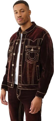 True Religion Men’s Super T Oversized Velvet Jacket - Horseshoe Logo & Bold Stitching in Saudi Arabia