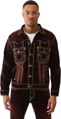 True Religion Men’s Super T Oversized Velvet Jacket - Horseshoe Logo & Bold Stitching in Saudi Arabia