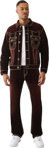 True Religion Men’s Super T Oversized Velvet Jacket - Horseshoe Logo & Bold Stitching in Saudi Arabia