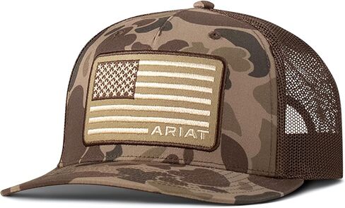 ARIAT Men's Camo Richardson 112 Trucker Cap with Embroidered American Flag Patch in Saudi Arabia