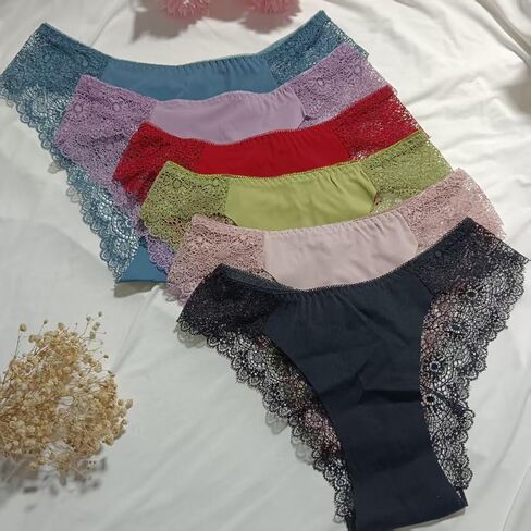 6 Pack Seamless Underwear for Women, Lace Mesh Low Rise Thong Panties, Soft Stretch Sexy Women Briefs in Saudi Arabia