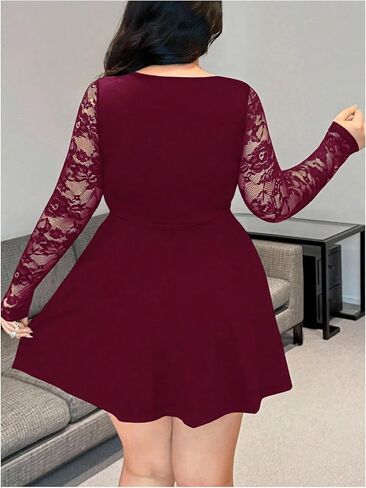 GORGLITTER Women's Plus Size Lace Dresses Fall Y2k Long Sleeve Patchwork Gothic Cocktail Birthday Going Out Mini Dress in Kuwait