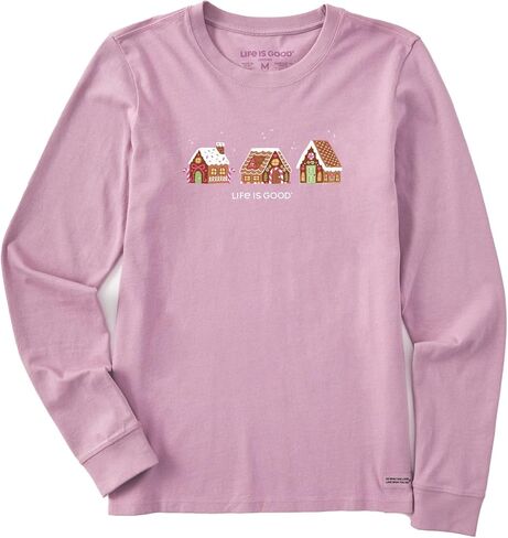 Life is Good. Women's Gingerbread House Trio Long Sleeve Crusher Tee, Violet Purple in Saudi Arabia
