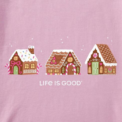 Life is Good. Women's Gingerbread House Trio Long Sleeve Crusher Tee, Violet Purple in Saudi Arabia