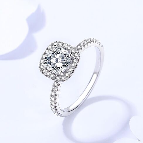 S925 Sterling Silver Square 1 Carat Diamond Engagement Ring for Women | VVS1, D-Color | Trendy Bridal Accessory in Saudi Arabia